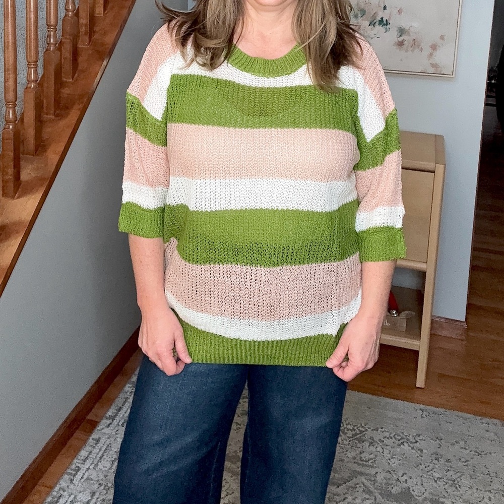 And The Why Brand New Striped Green and Pink Women's Sweater